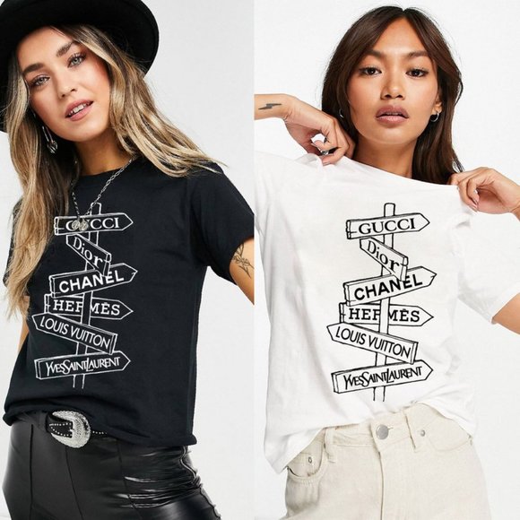 NEW White Fashion Designer Street Sign Logo Graphic Tee 100% Cotton T Shirt Top - Picture 4 of 6